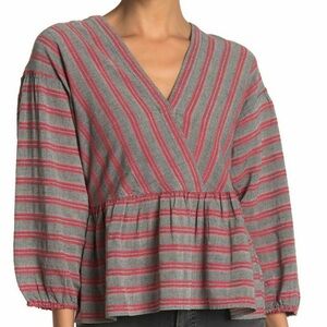 Madewell Striped Bubble sleeve Peplum Top Gray Small